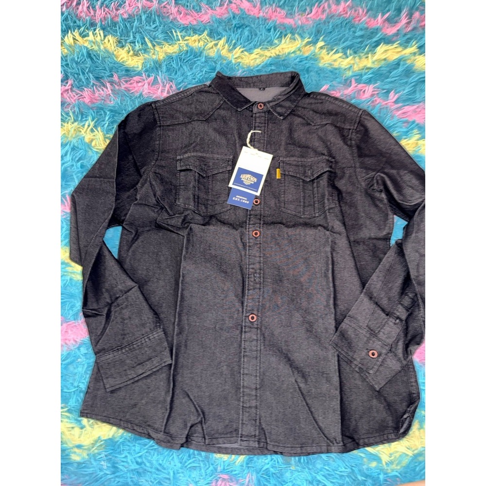 NWT AIOPESON Premium Goods Men's Long Sleeve Denim Shirt Dark Wash black L